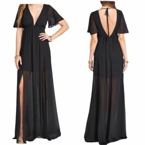 Show Me Your Mumu Faye Flutter Maxi Dress Black Chiffon NWT
